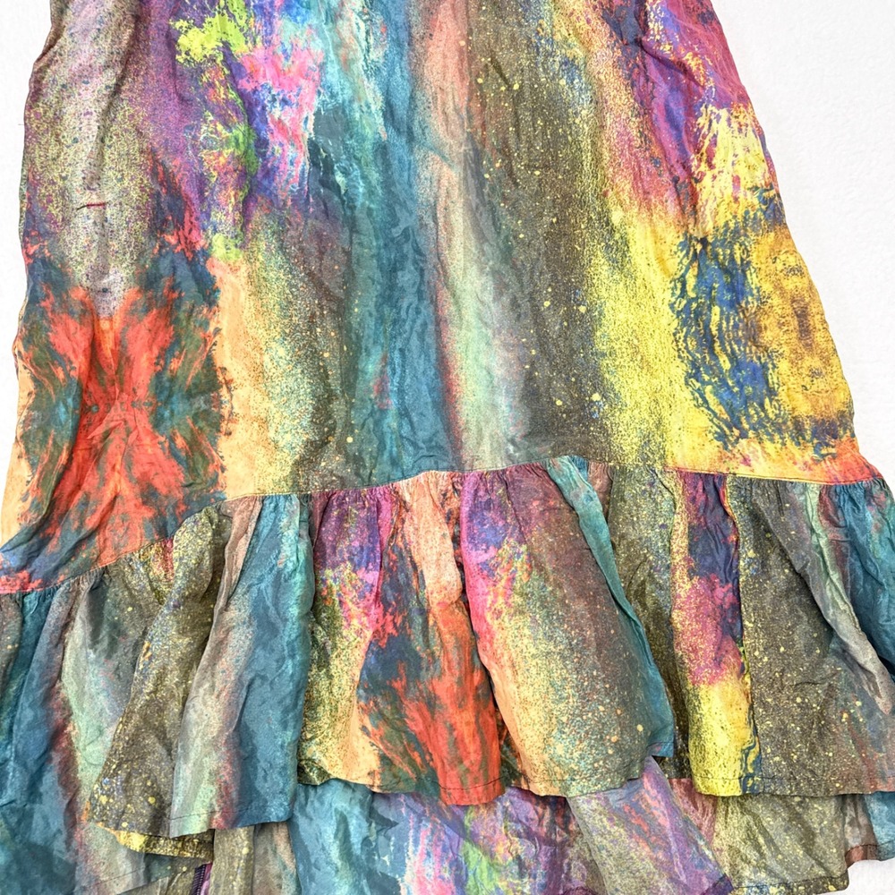 Bryn Walker Dress Size Large Zen Taffeta Nebulosa Abstract Cosmic Ruffled Hem - Picture 3 of 7